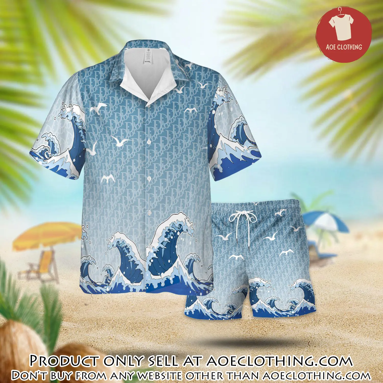 Dior the sea waves luxury summer  hawaiian shorts set lhss1011 aoe1034322